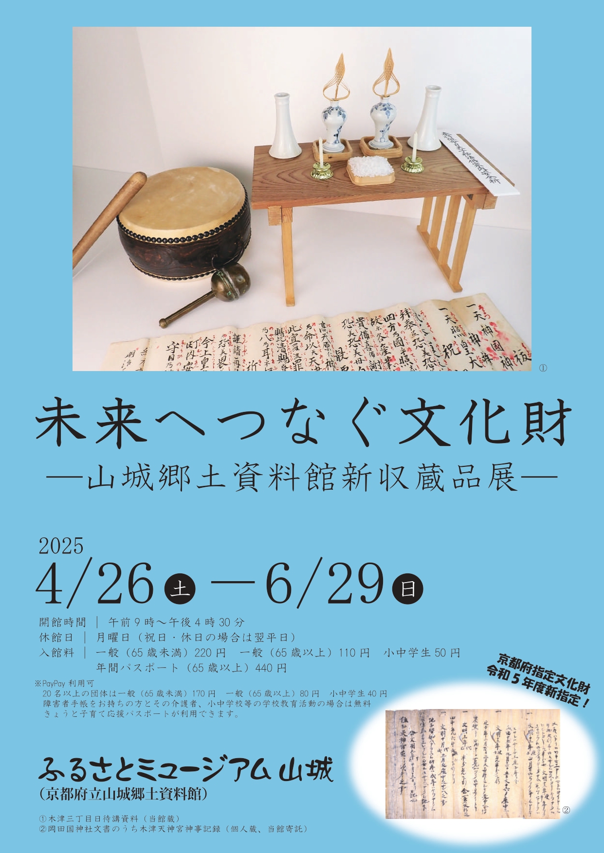 企画展「未来へつなぐ文化財　―山城郷土資料館新収蔵品展―」